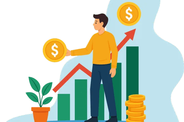 Person investing with financial growth chart