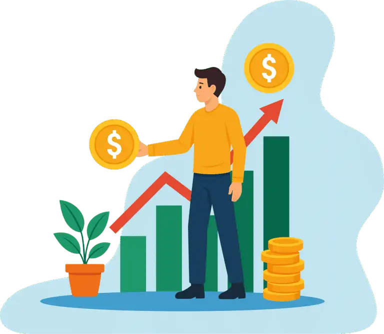 Person investing with financial growth chart