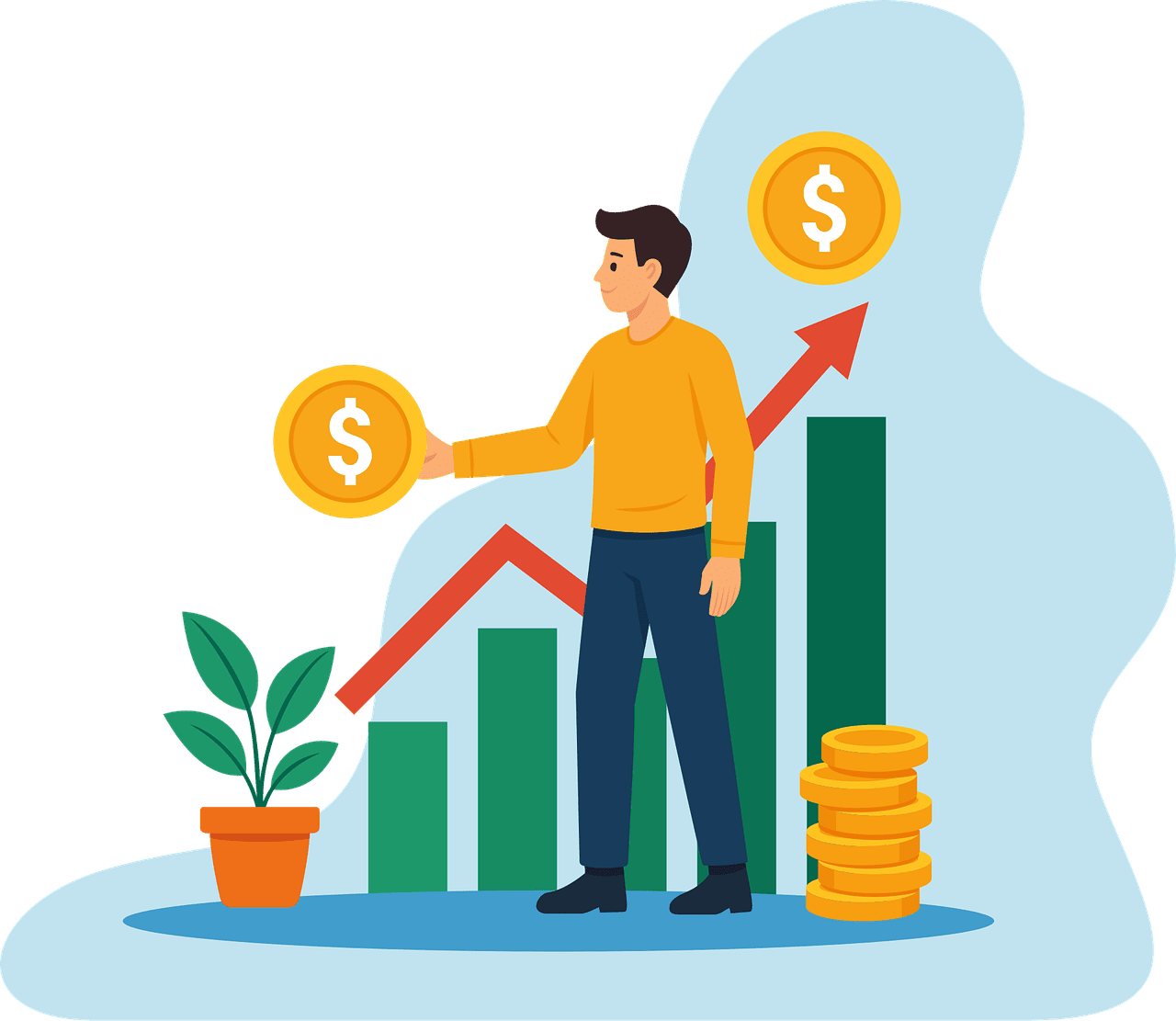 Person investing with financial growth chart