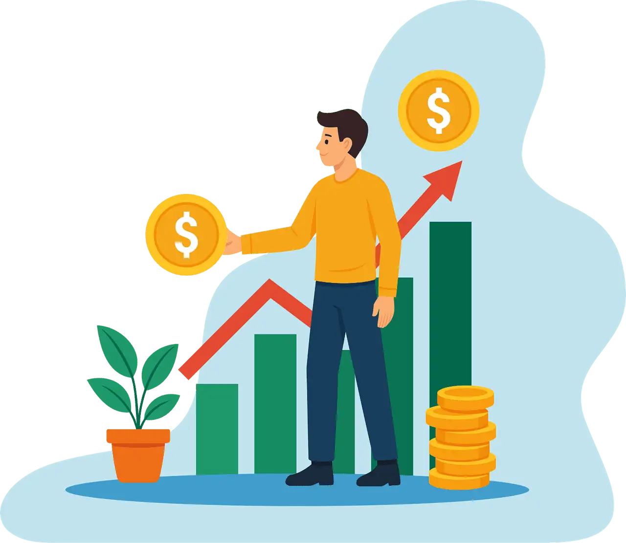 Person investing with financial growth chart